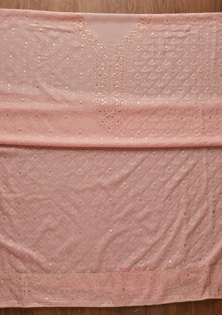 Baby Pink Threadwork Georgette Designer Unstitched Salwar Suit - koskii