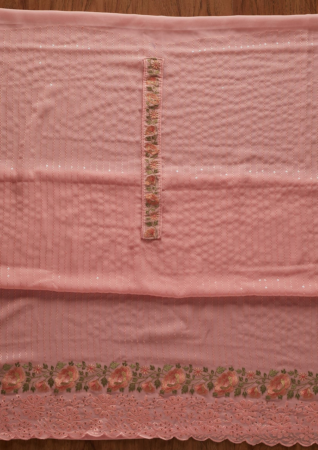 Baby Pink Threadwork Georgette Designer Unstitched Salwar Suit - koskii