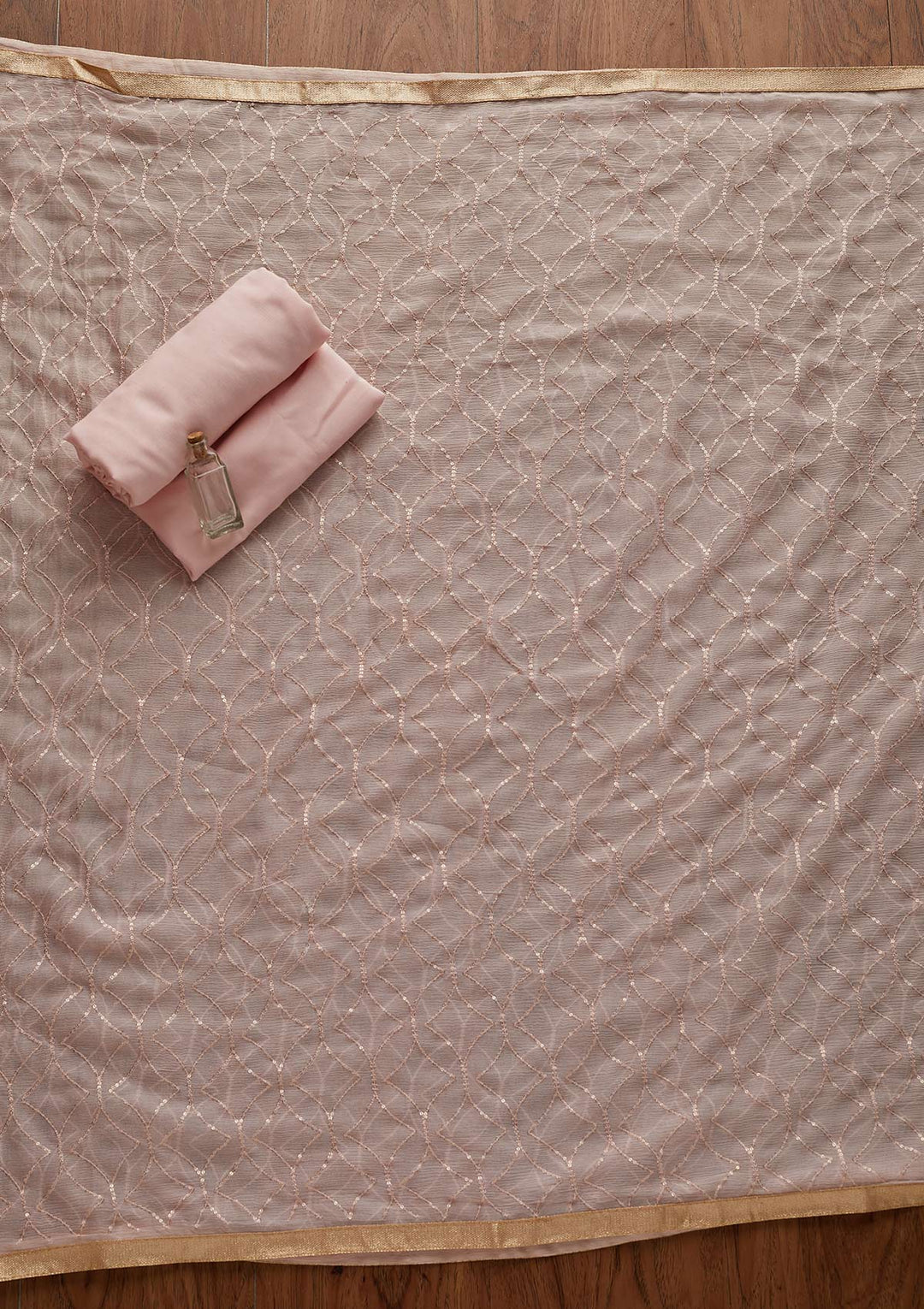 Baby Pink Threadwork Georgette Designer Unstitched Salwar Suit - Koskii
