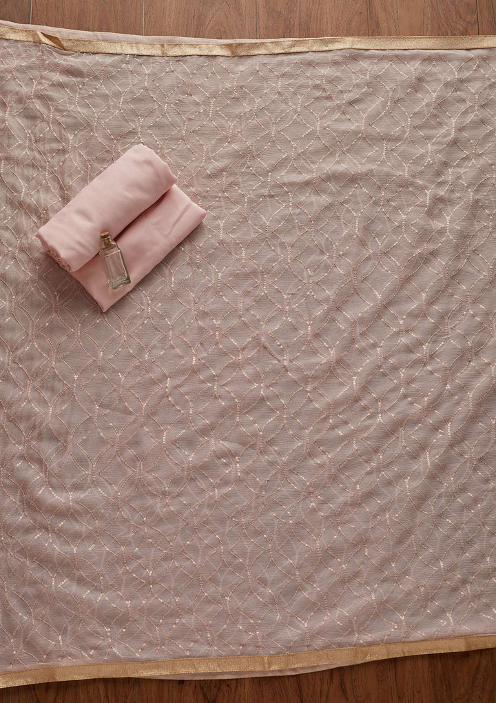 Baby Pink Threadwork Georgette Designer Unstitched Salwar Suit - Koskii