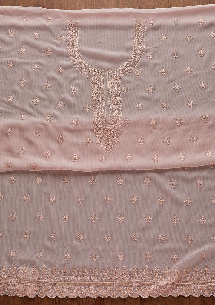 Baby Pink Threadwork Georgette Designer Unstitched Salwar Suit - Koskii