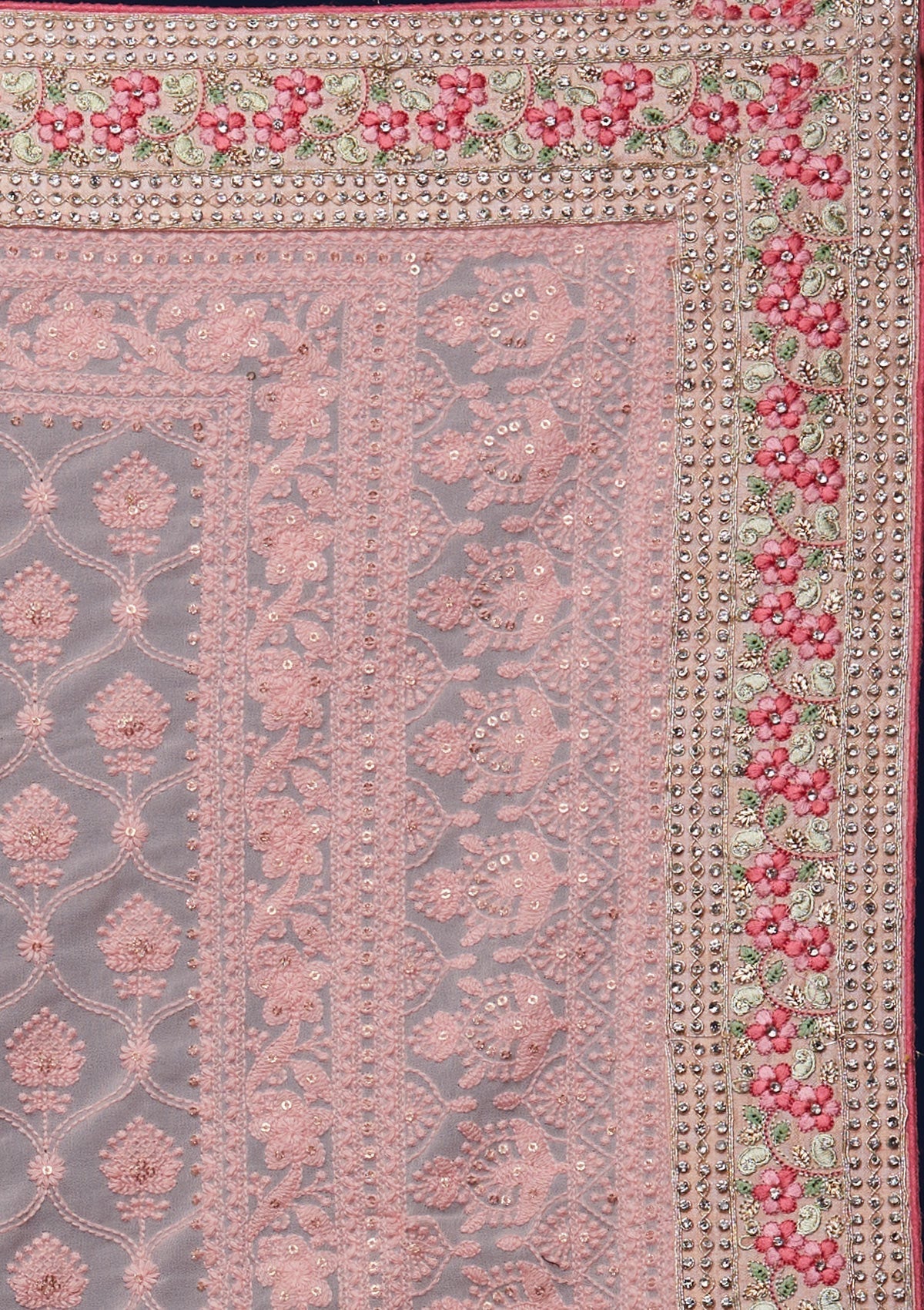 Baby Pink Threadwork Georgette Designer Saree - Koskii