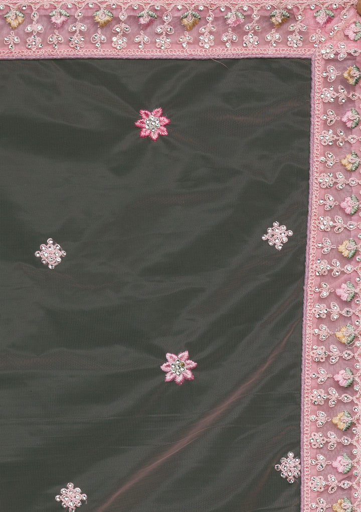 Baby Pink Threadwork Net Lehenga-Koskii