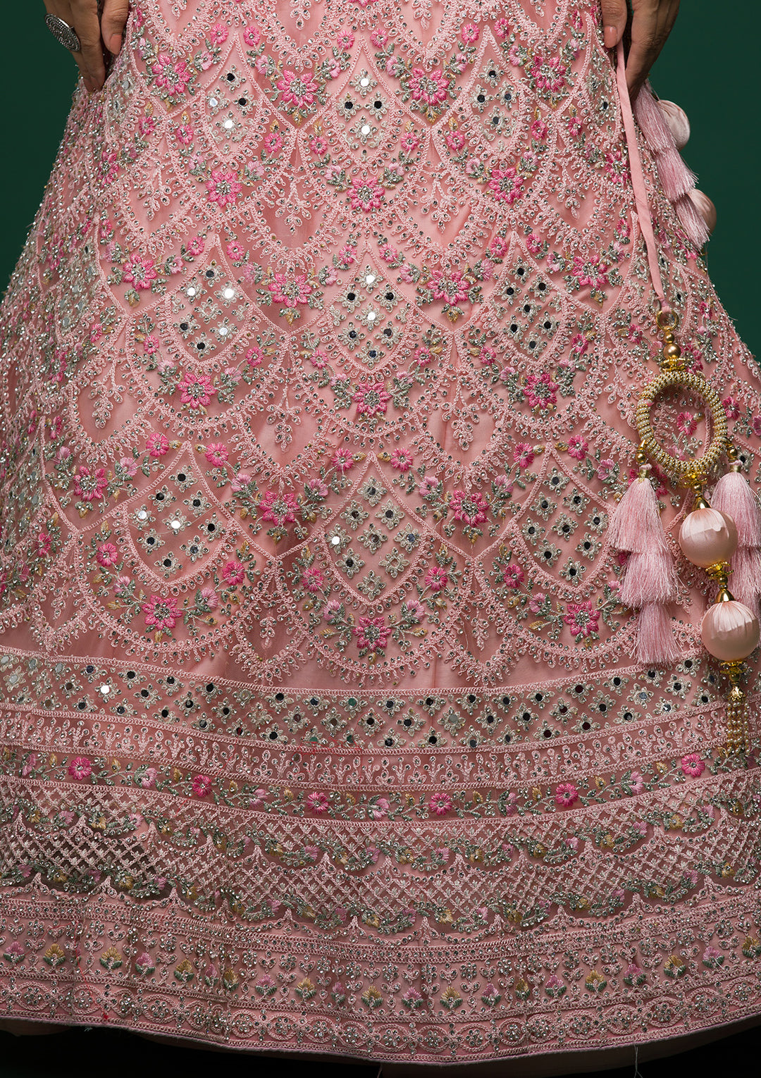 Baby Pink Threadwork Net Lehenga-Koskii