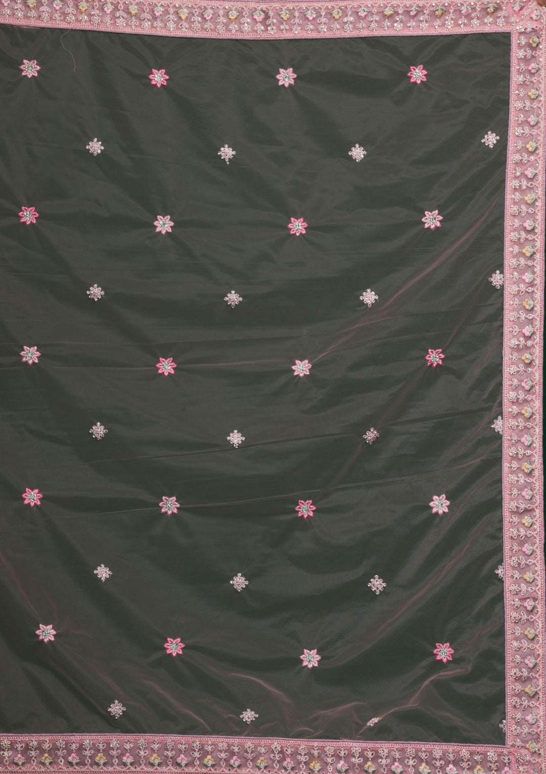 Baby Pink Threadwork Net Lehenga-Koskii