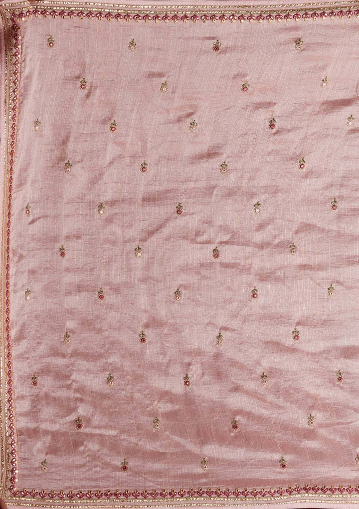 Baby Pink Threadwork Raw Silk Designer Lehenga - koskii