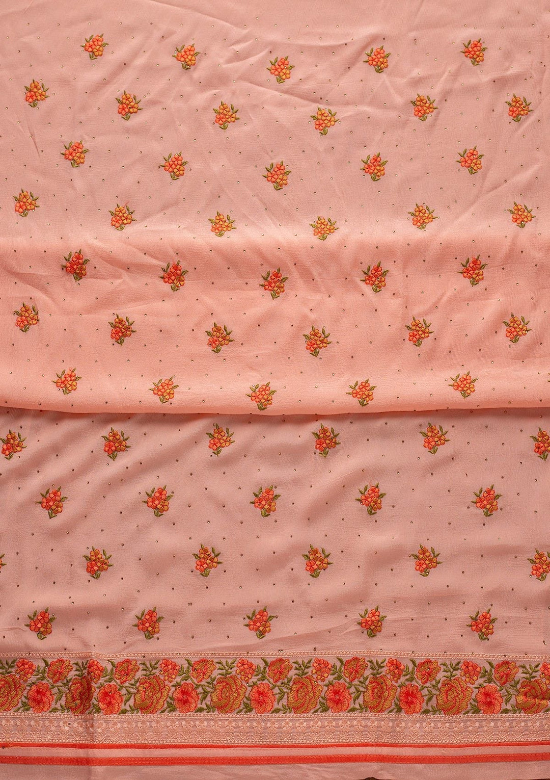 Baby Pink Threadwork Semi Crepe Designer Unstitched Salwar Suit - koskii