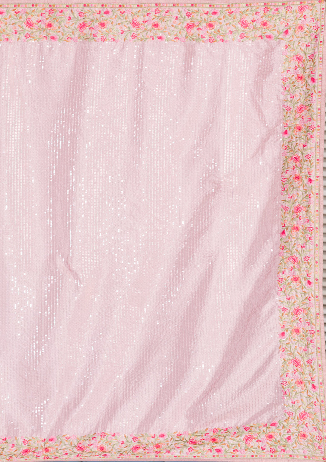 Baby Pink Threadwork Semi Crepe Designer Saree-Koskii