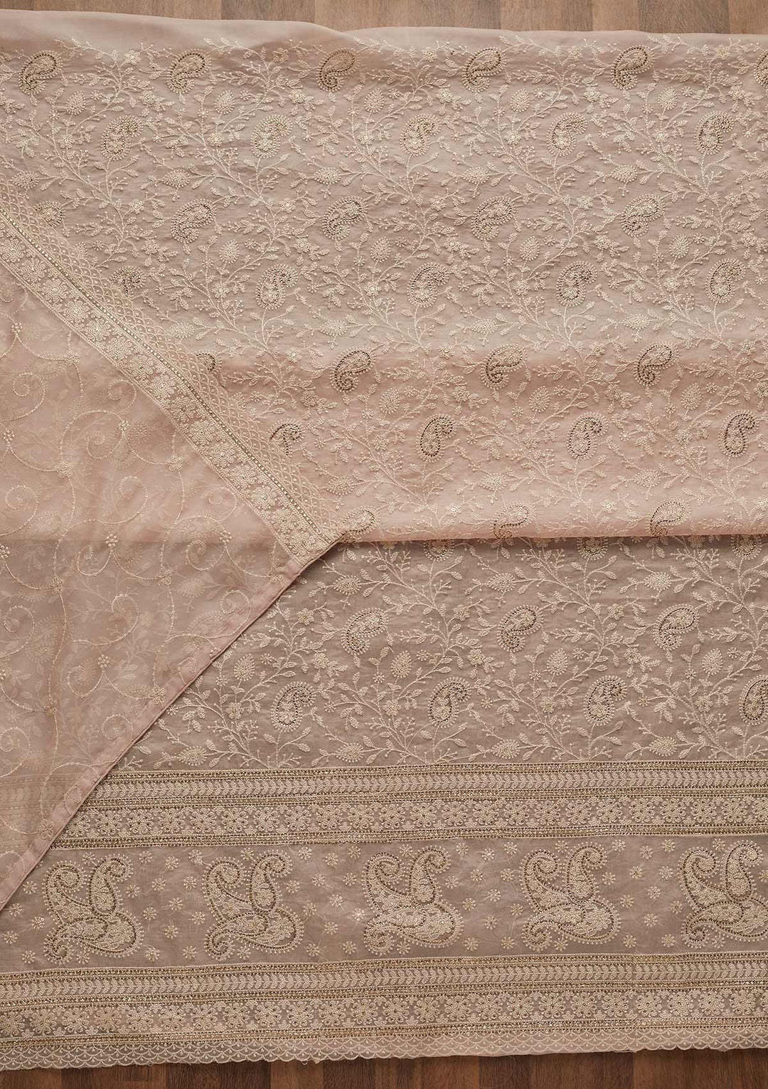 Baby Pink Threadwork Tissue Unstitched Salwar Suit-Koskii