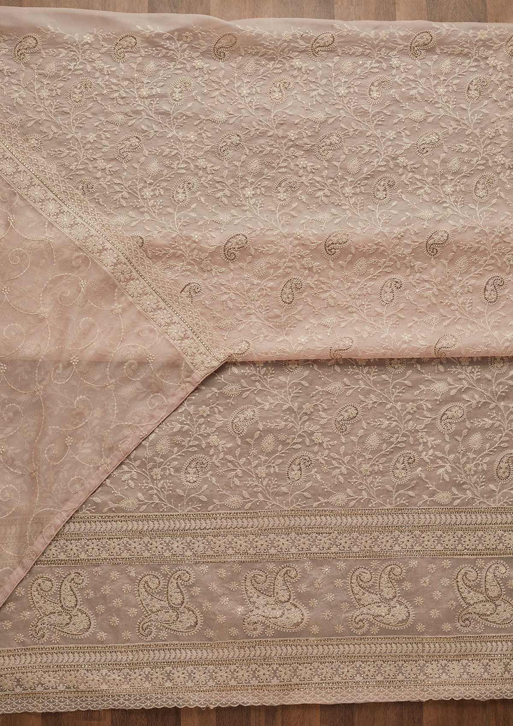 Baby Pink Threadwork Tissue Unstitched Salwar Suit-Koskii