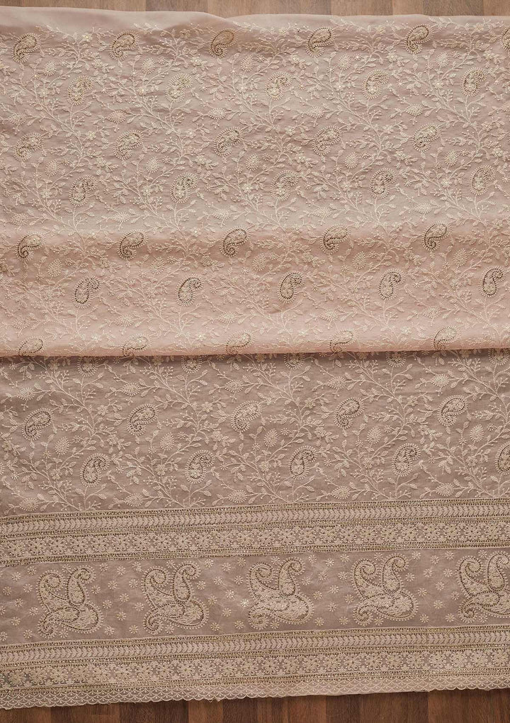 Baby Pink Threadwork Tissue Unstitched Salwar Suit-Koskii