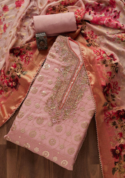 Baby Pink Zardosi Georgette Designer Semi-Stitched Salwar Suit - Koskii