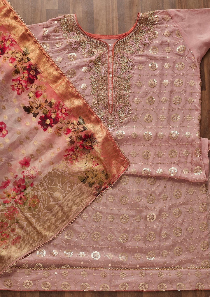 Baby Pink Zardosi Georgette Designer Semi-Stitched Salwar Suit - Koskii