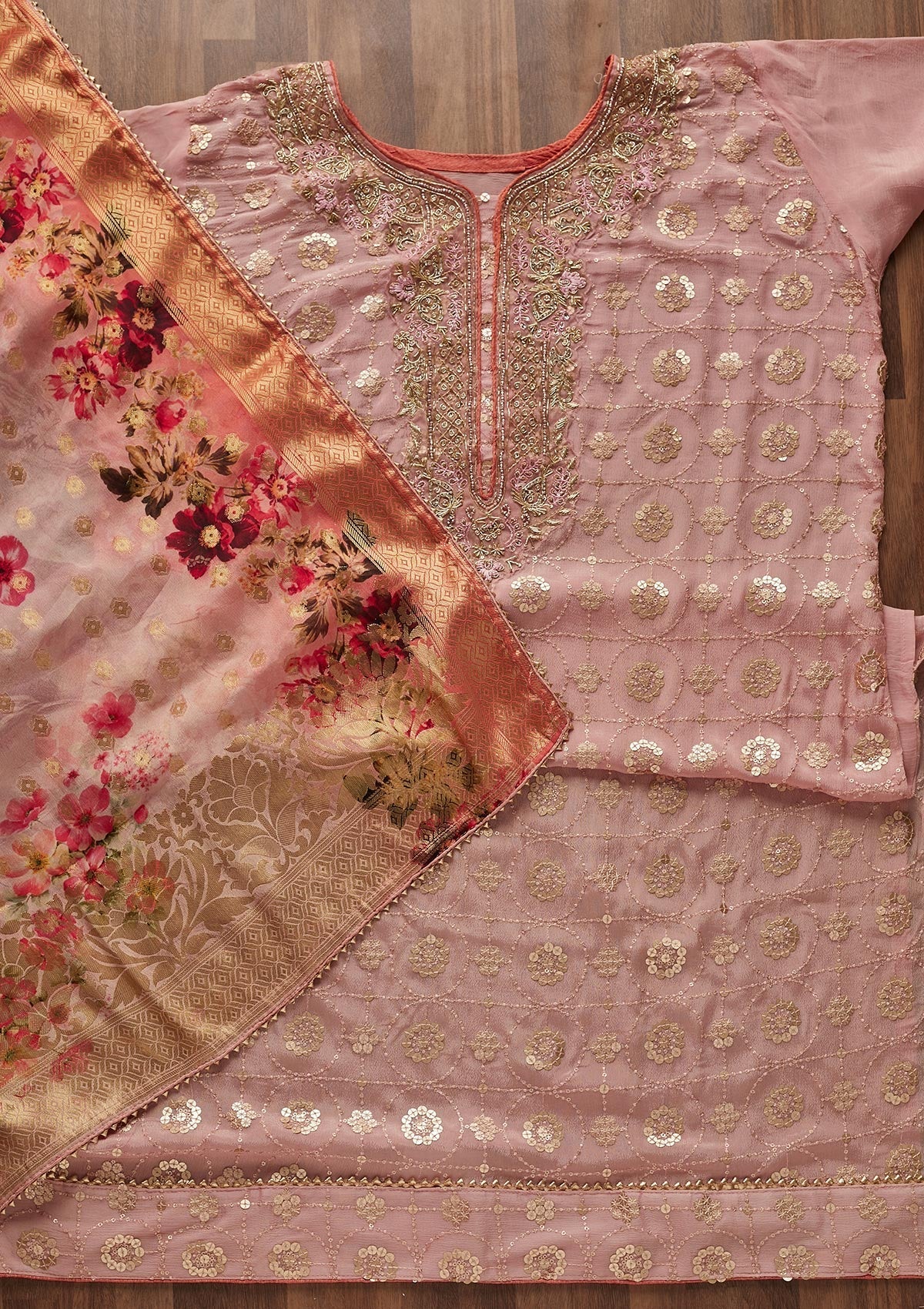 Baby Pink Zardosi Georgette Designer Semi-Stitched Salwar Suit - Koskii