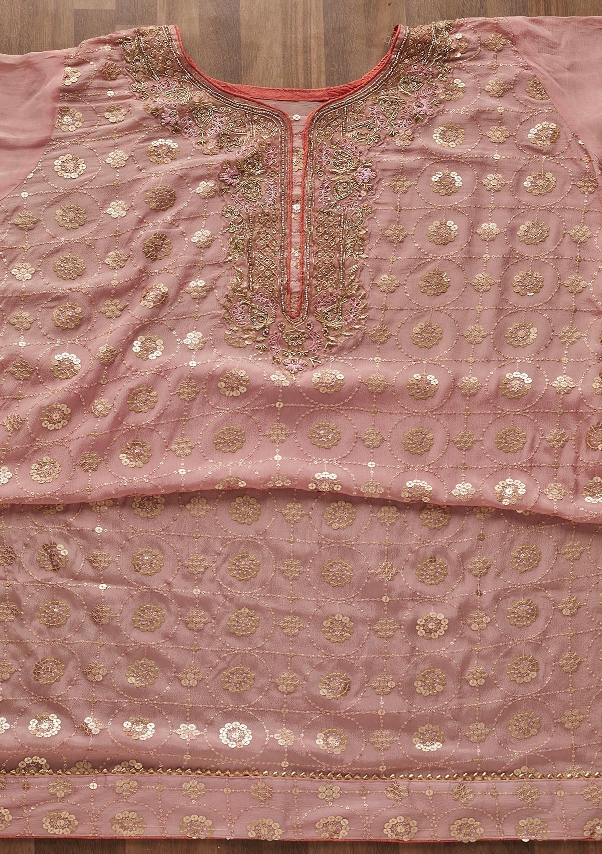 Baby Pink Zardosi Georgette Designer Semi-Stitched Salwar Suit - Koskii