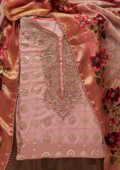 Baby Pink Zardosi Georgette Designer Semi-Stitched Salwar Suit - Koskii