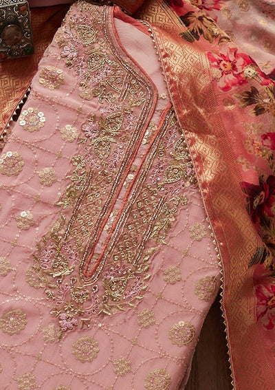Baby Pink Zardosi Georgette Designer Semi-Stitched Salwar Suit - Koskii
