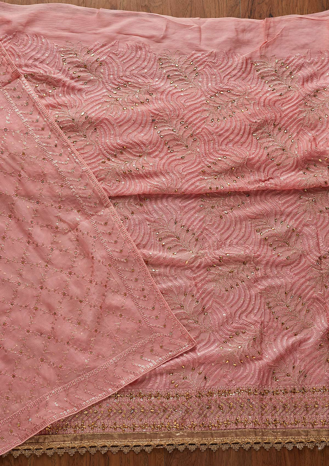 Baby Pink Zariwork Georgette Designer Unstitched Salwar Suit - koskii