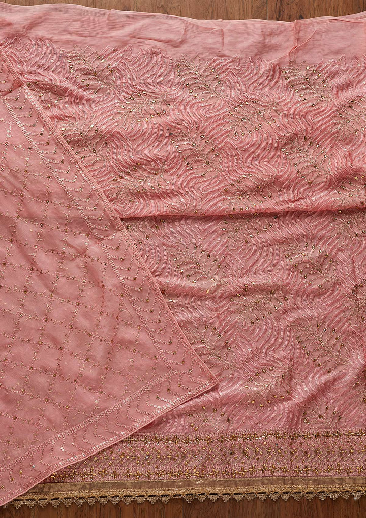 Baby Pink Zariwork Georgette Designer Unstitched Salwar Suit - koskii