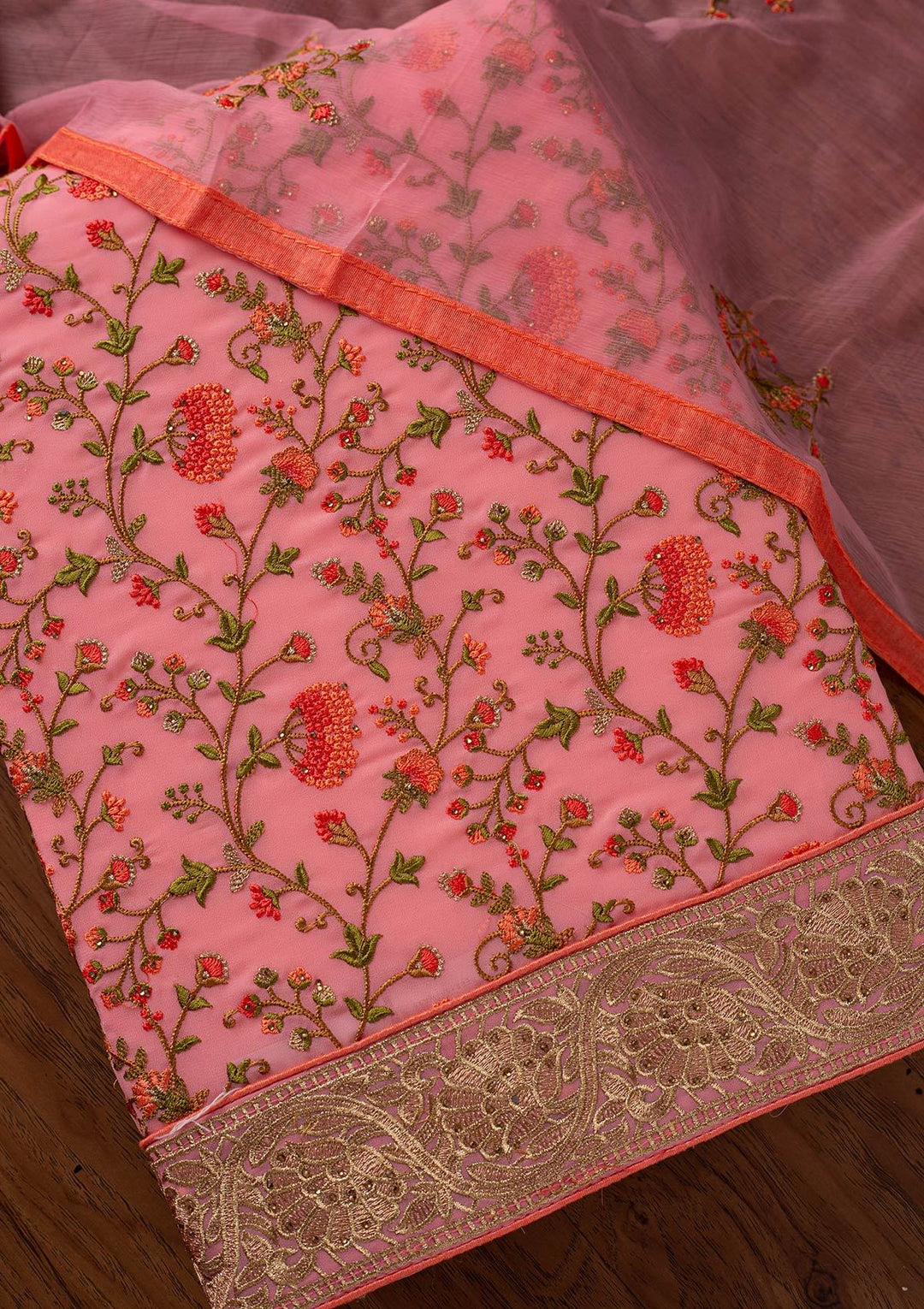 Baby Pink Zariwork Georgette Designer Semi-Stitched Salwar Suit - koskii