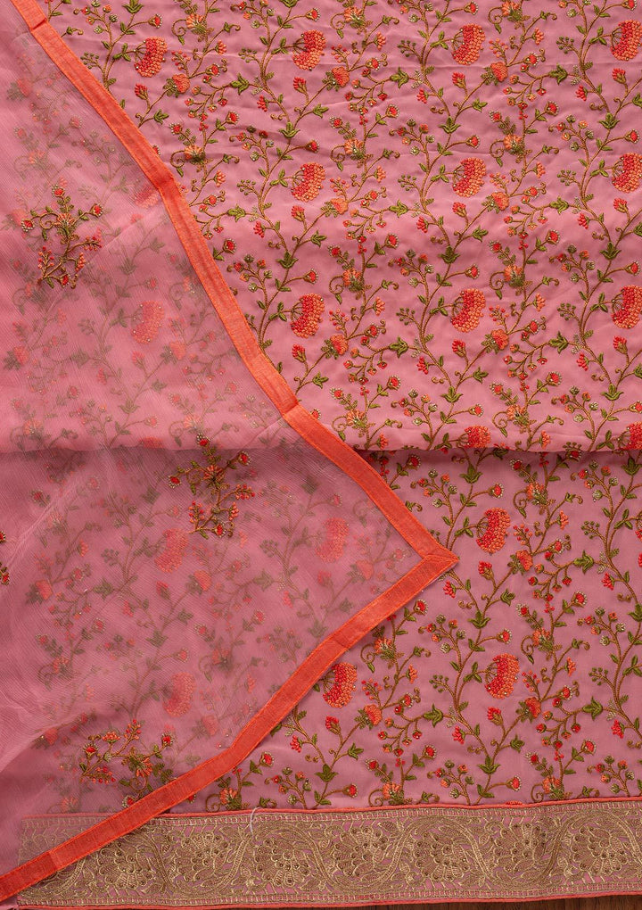 Baby Pink Zariwork Georgette Designer Semi-Stitched Salwar Suit - koskii