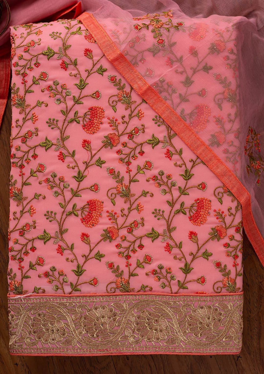 Baby Pink Zariwork Georgette Designer Semi-Stitched Salwar Suit - koskii