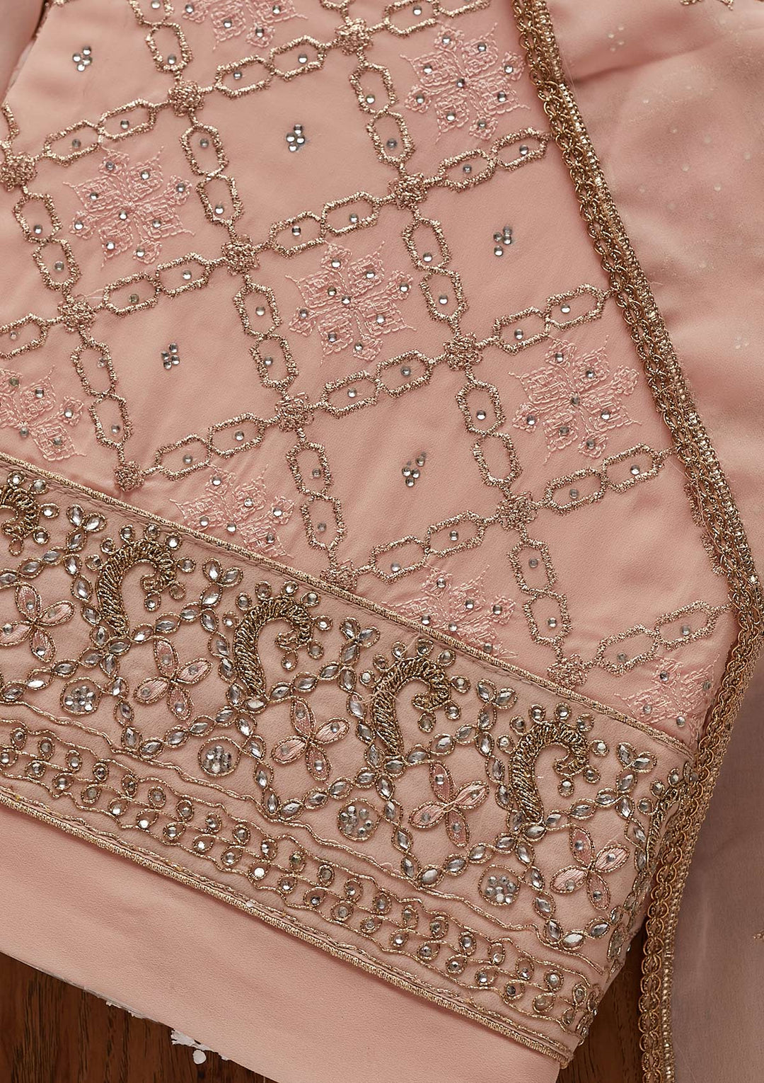 Baby Pink Zariwork Georgette Designer Unstitched Salwar Suit - Koskii