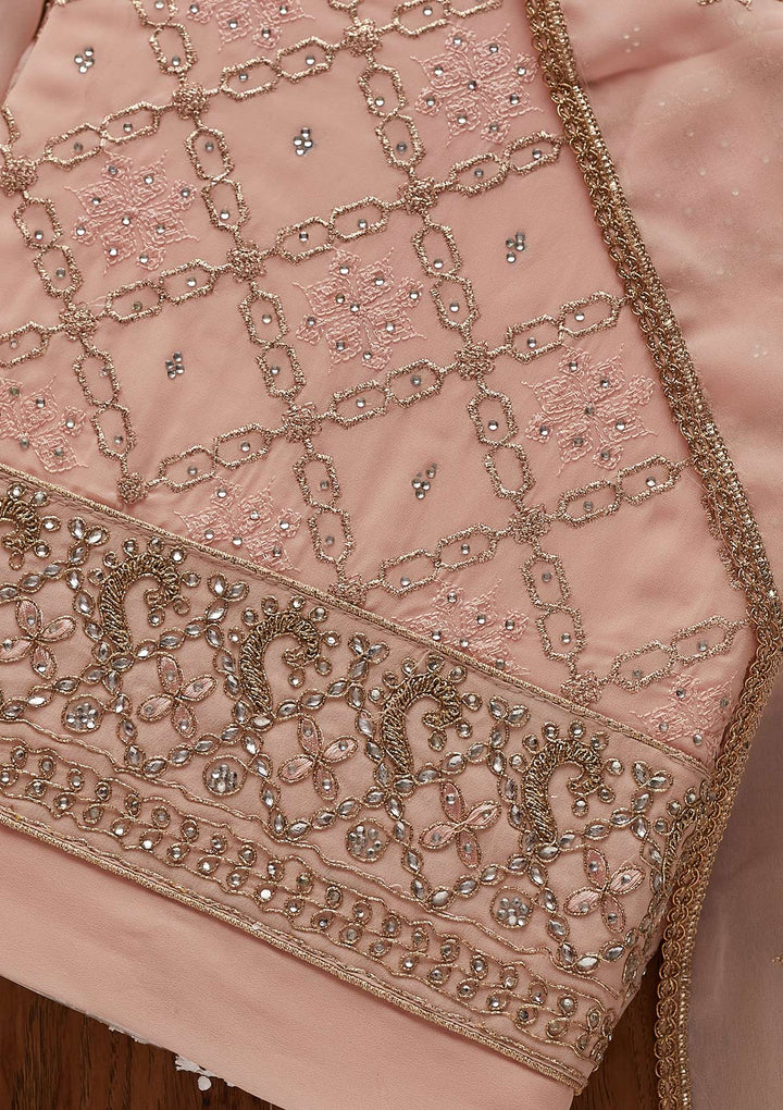 Baby Pink Zariwork Georgette Designer Unstitched Salwar Suit - Koskii