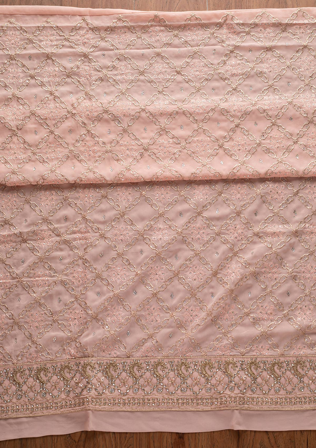 Baby Pink Zariwork Georgette Designer Unstitched Salwar Suit - Koskii