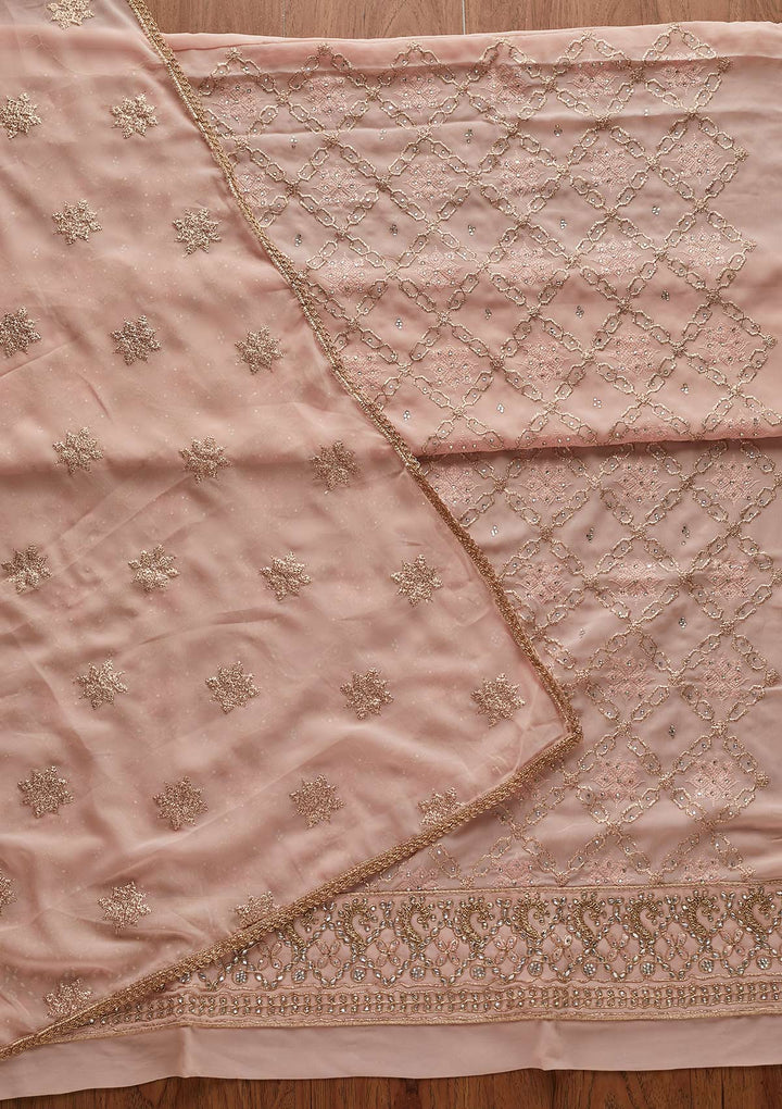 Baby Pink Zariwork Georgette Designer Unstitched Salwar Suit - Koskii