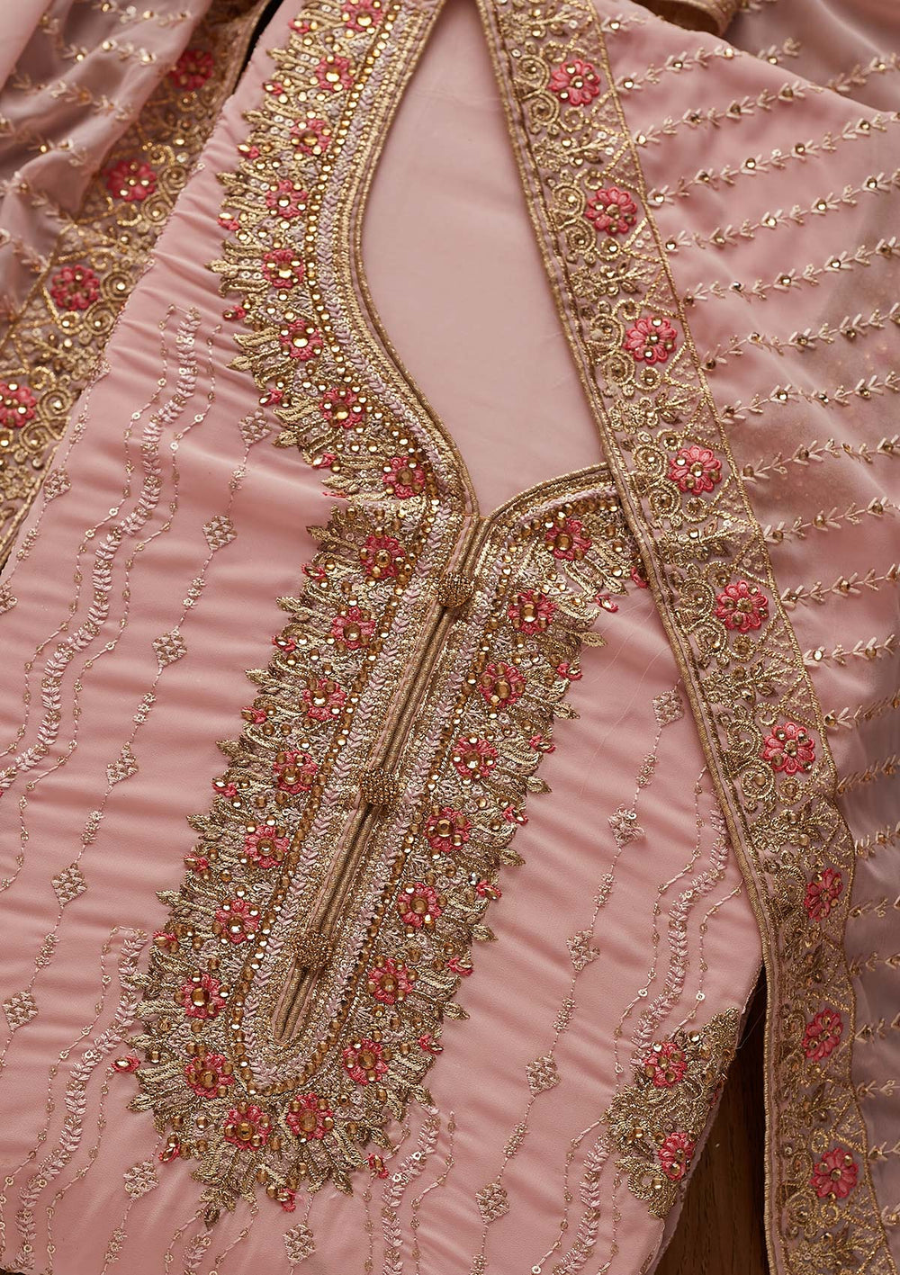 Baby Pink Zariwork Georgette Designer Semi-Stitched Salwar Suit - Koskii