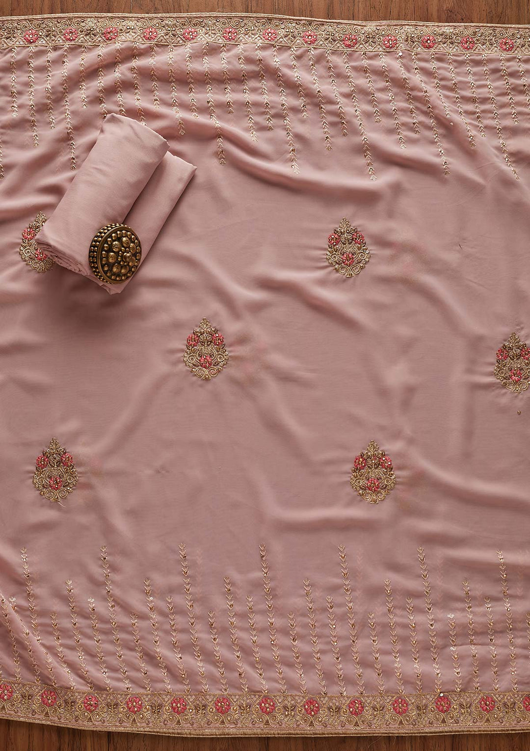 Baby Pink Zariwork Georgette Designer Semi-Stitched Salwar Suit - Koskii
