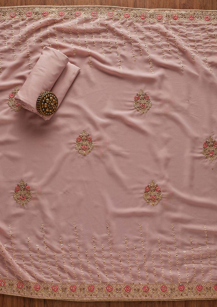 Baby Pink Zariwork Georgette Designer Semi-Stitched Salwar Suit - Koskii