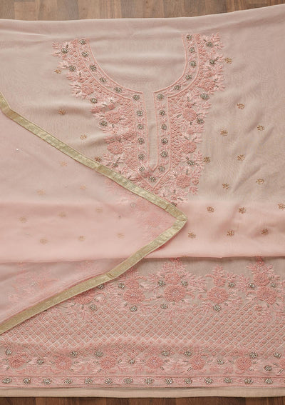Baby Pink Zariwork Georgette Unstitched Salwar Suit-Koskii