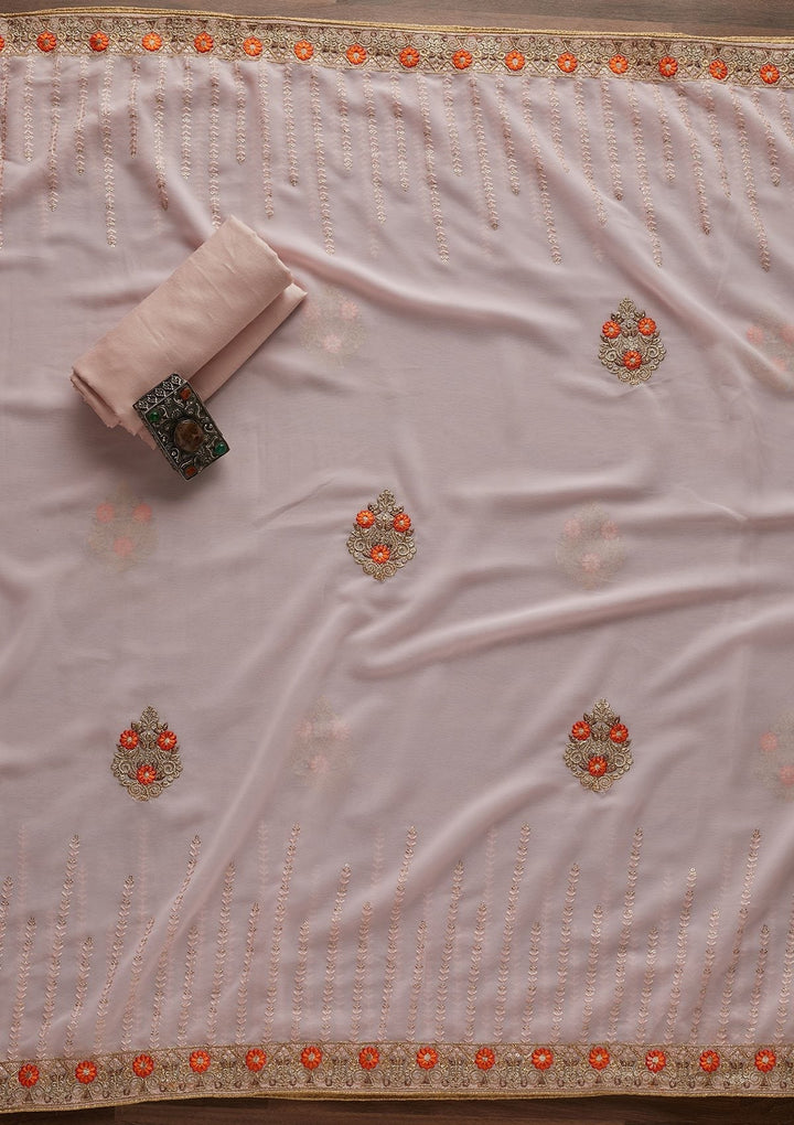 Baby Pink Zariwork Georgette Designer Unstitched Salwar Suit - Koskii