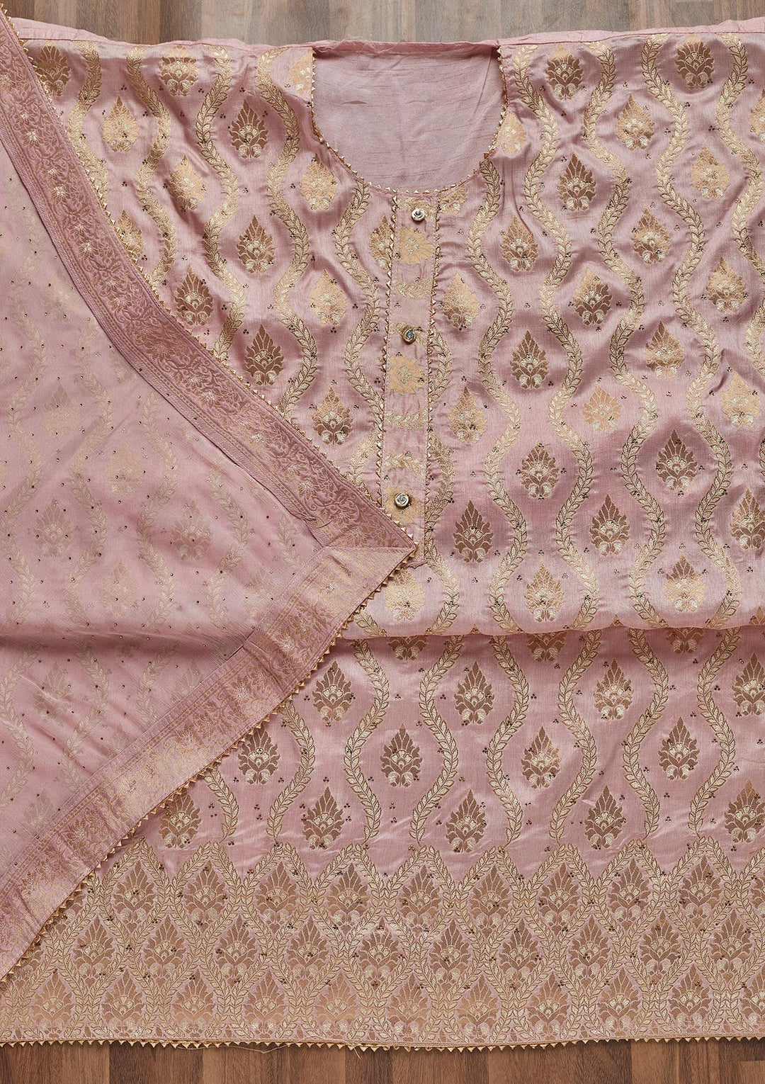 Baby Pink Zariwork Georgette Unstitched Salwar Suit - Koskii
