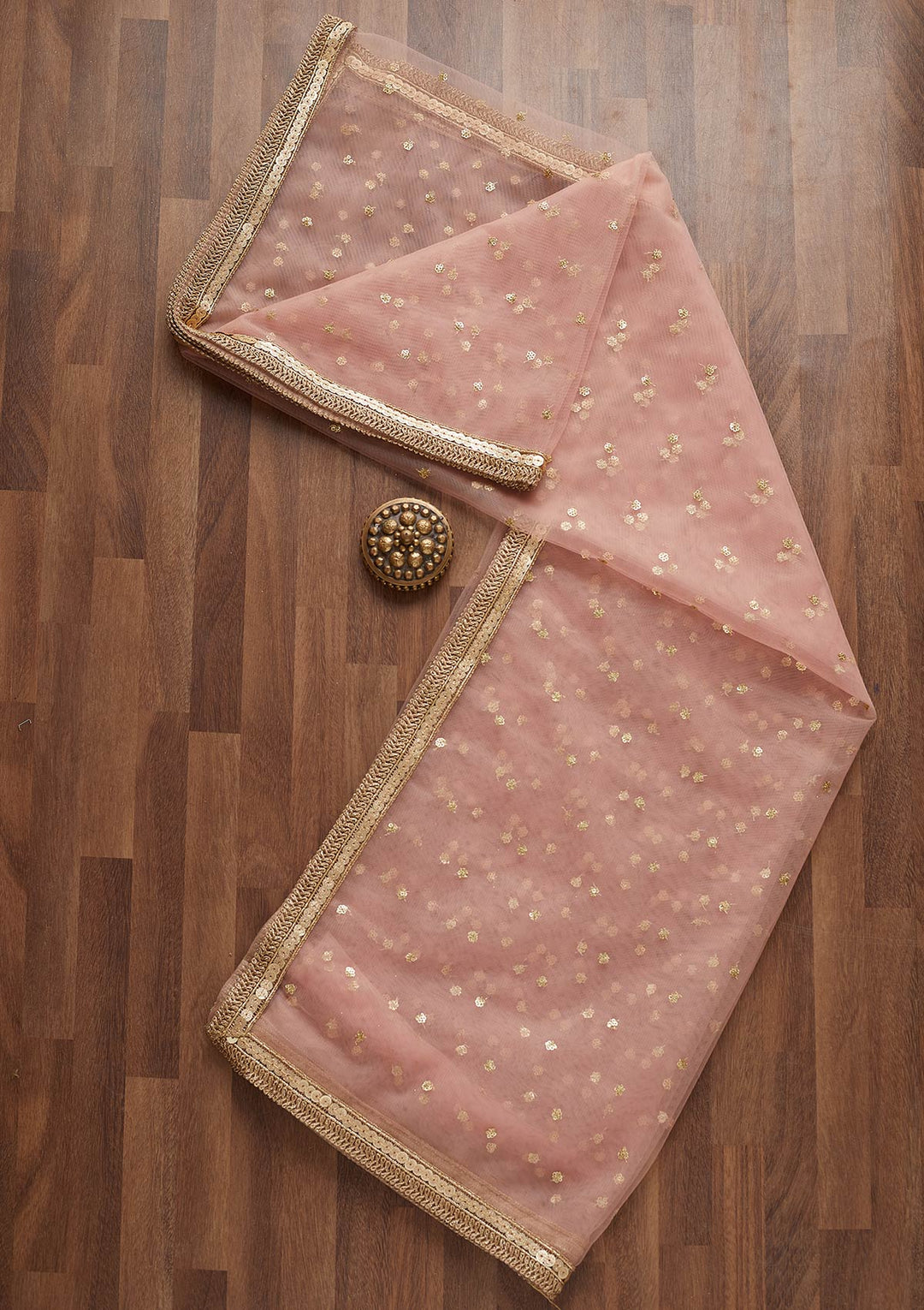Baby Pink Zariwork Net Readymade Dupatta-Koskii