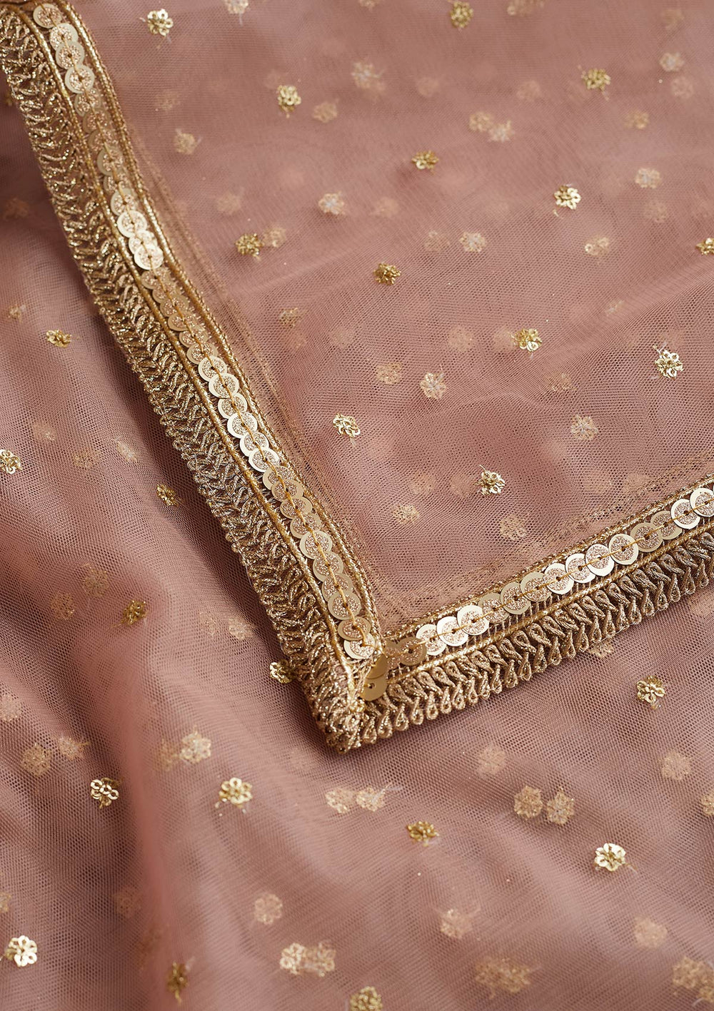 Baby Pink Zariwork Net Readymade Dupatta-Koskii