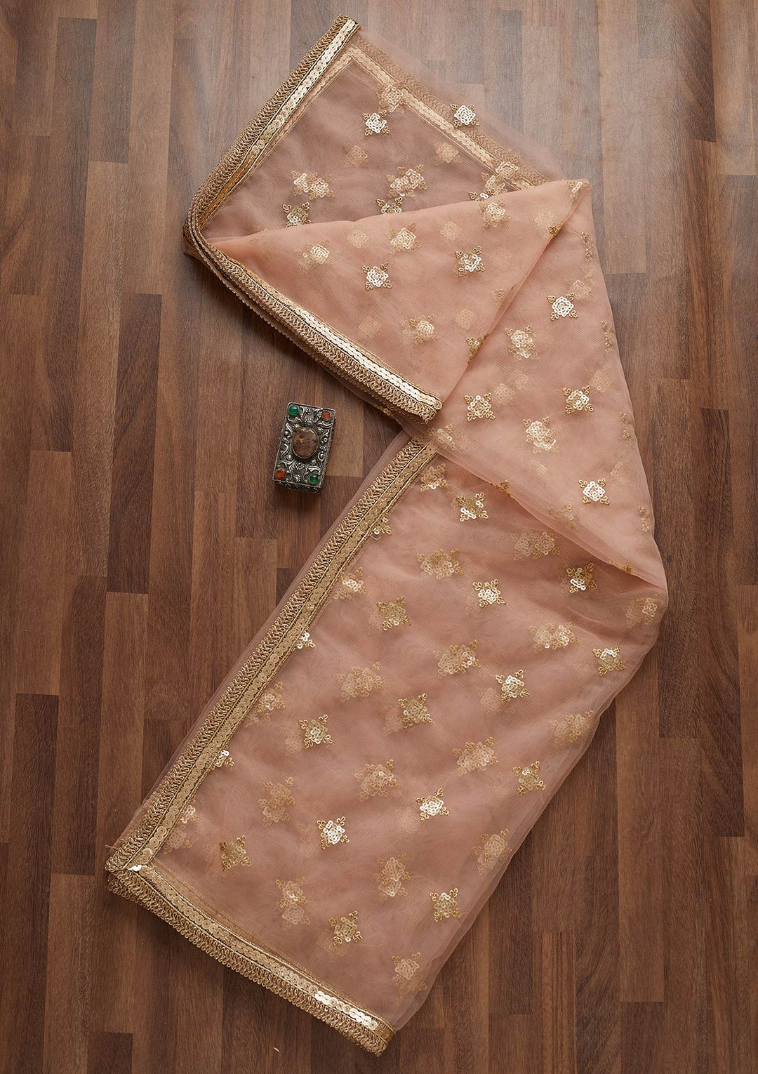 Baby Pink Zariwork Net Readymade Dupatta-Koskii