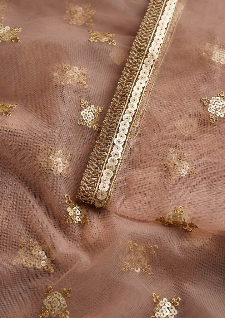 Baby Pink Zariwork Net Readymade Dupatta-Koskii