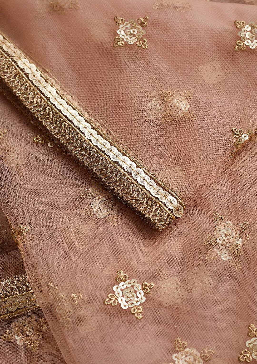 Baby Pink Zariwork Net Readymade Dupatta-Koskii