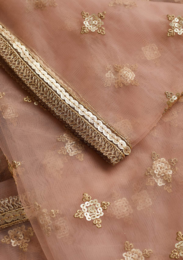 Baby Pink Zariwork Net Readymade Dupatta-Koskii