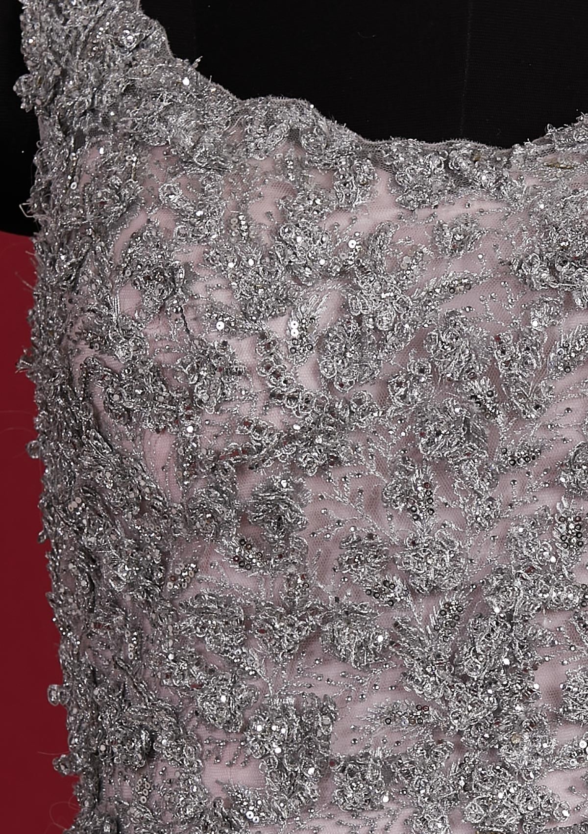 Baby Pink Zariwork Net Designer Gown - koskii