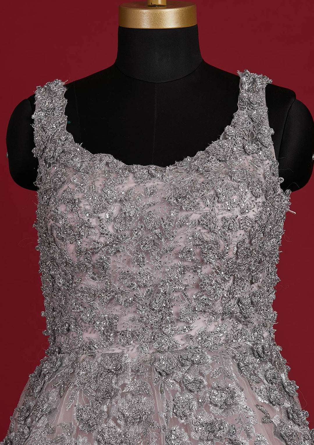 Baby Pink Zariwork Net Designer Gown - koskii