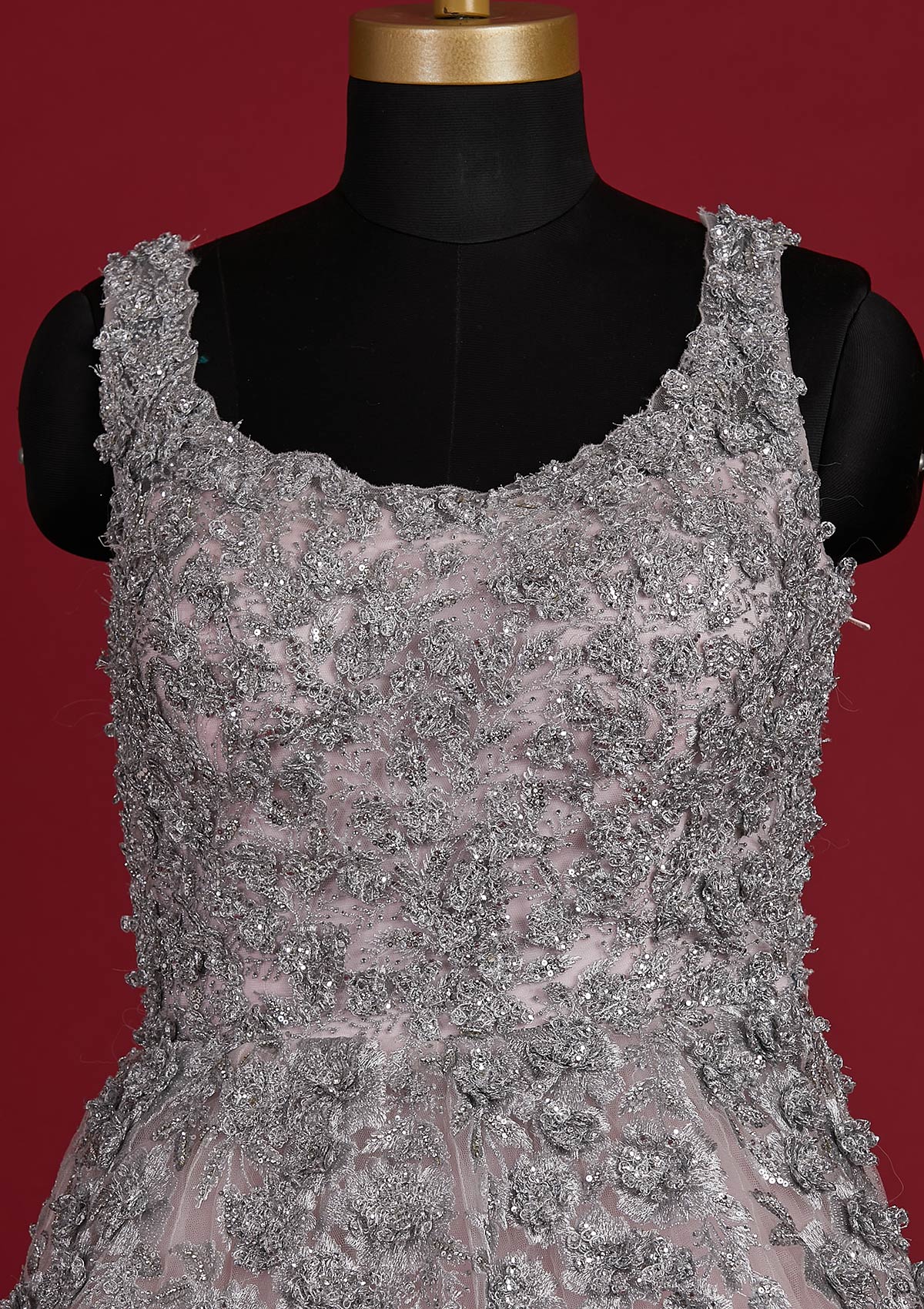 Baby Pink Zariwork Net Designer Gown - koskii