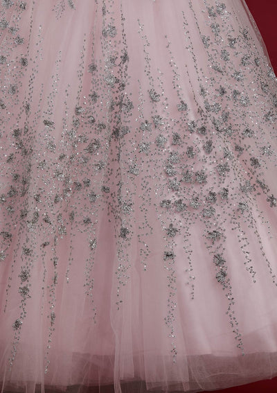 Baby Pink Zariwork Net Designer Gown - koskii