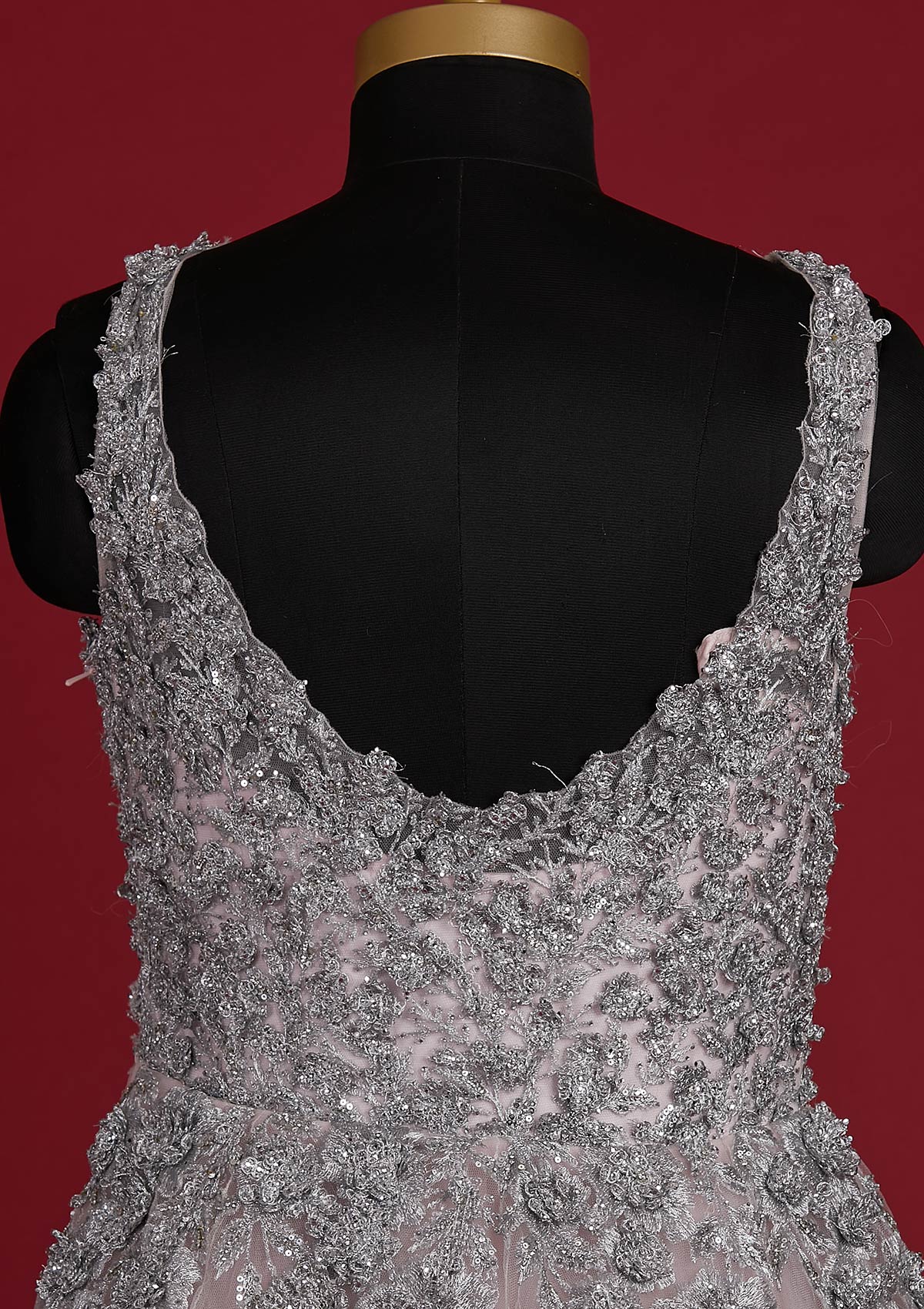 Baby Pink Zariwork Net Designer Gown - koskii