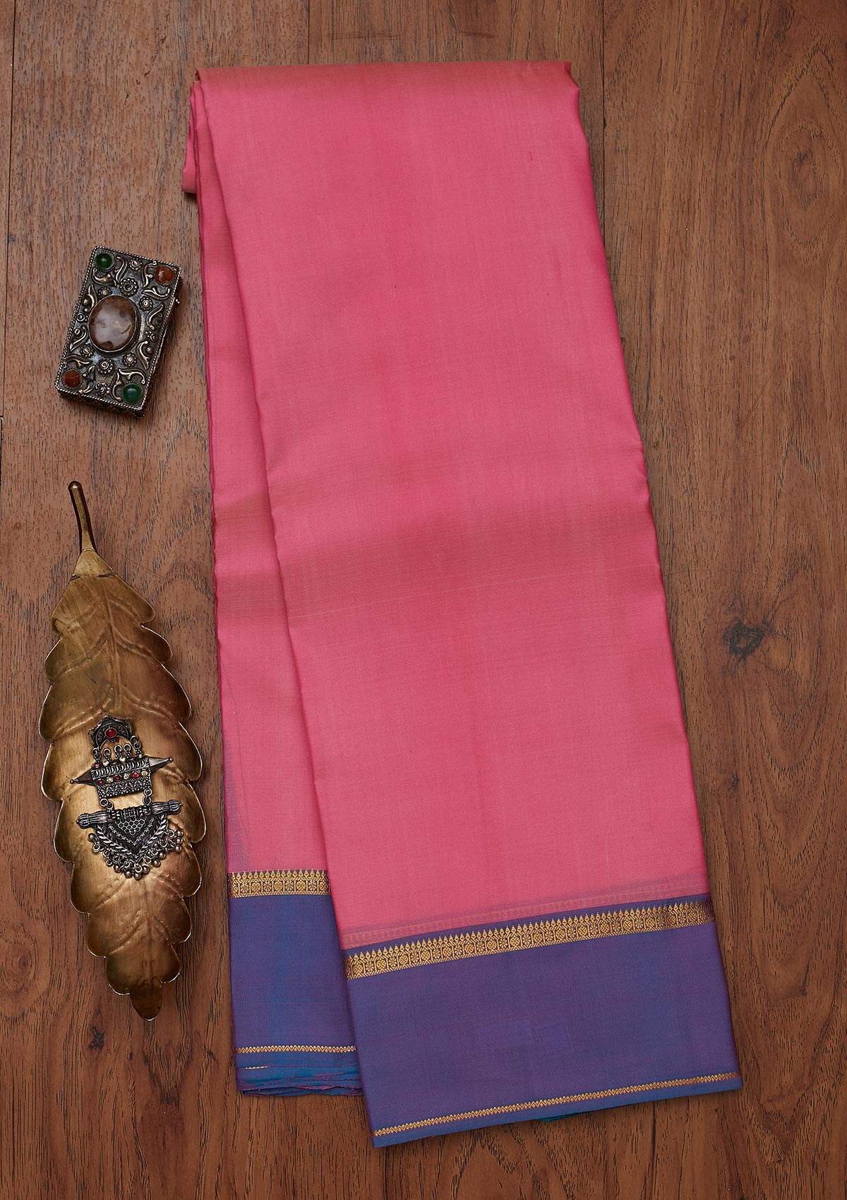 Baby Pink Zariwork Pure Silk Designer Unstitched Saree - Koskii