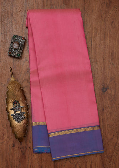 Baby Pink Zariwork Pure Silk Designer Unstitched Saree - Koskii