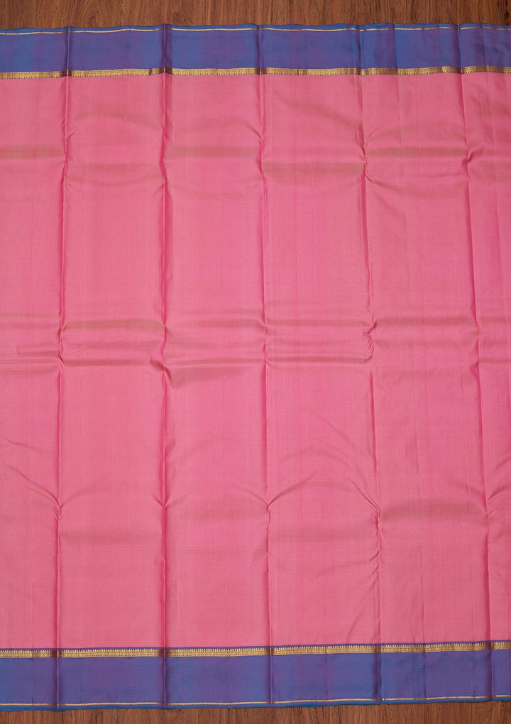 Baby Pink Zariwork Pure Silk Designer Unstitched Saree - Koskii
